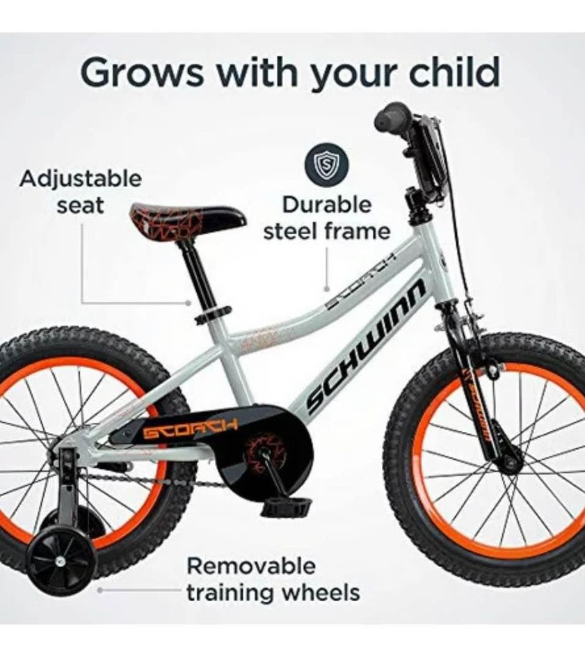 Scorch Kids Bike, 16-Inch Wheels, Training Wheels Included, Grey