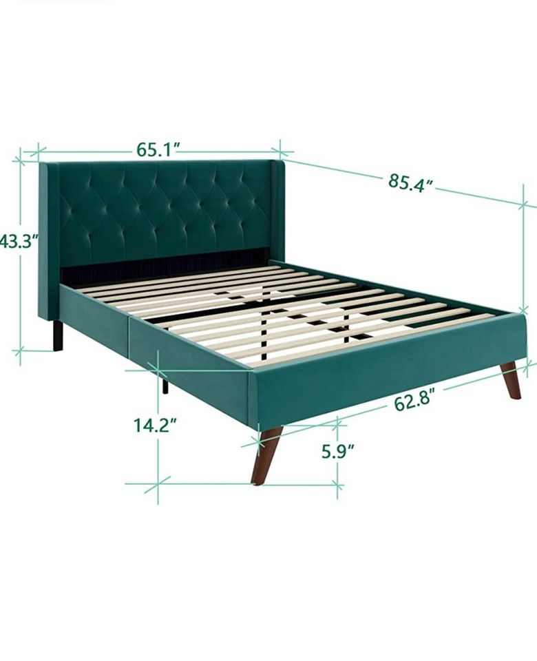 Green Velvet Queen Size Bed Frame/ Stylish Super Soft Velvet Queen Size Bed Frame